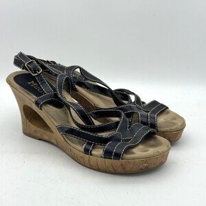 Vintage Mudd Sandals Wedges Black/Brown Buckle Faux Leather Open Toe Y2K 90s 7.5